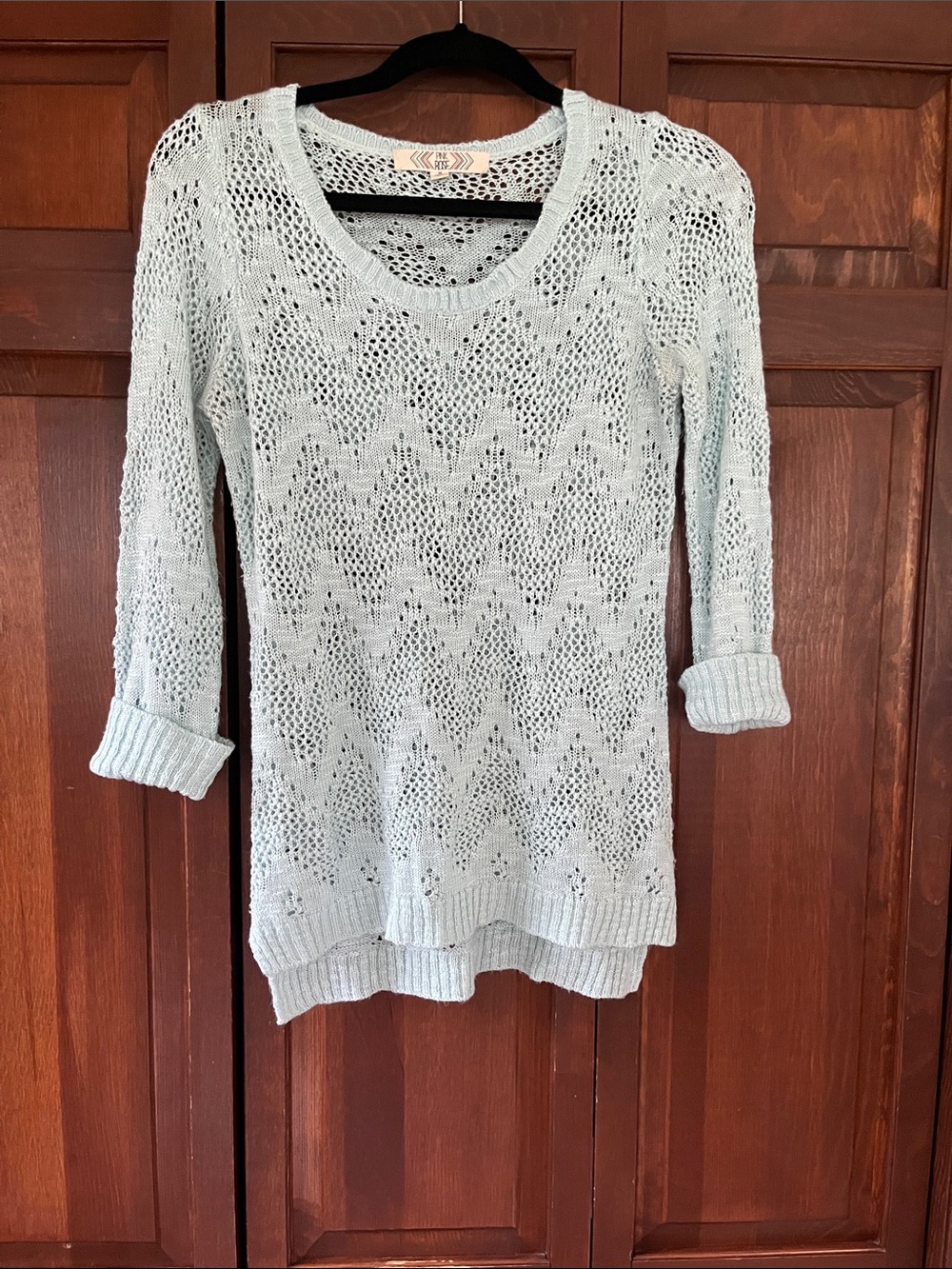 Light Blue Open-Knit Scoopneck Sweater
